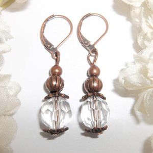 Clear & Copper Beaded Earrings Handmade NWT 5824